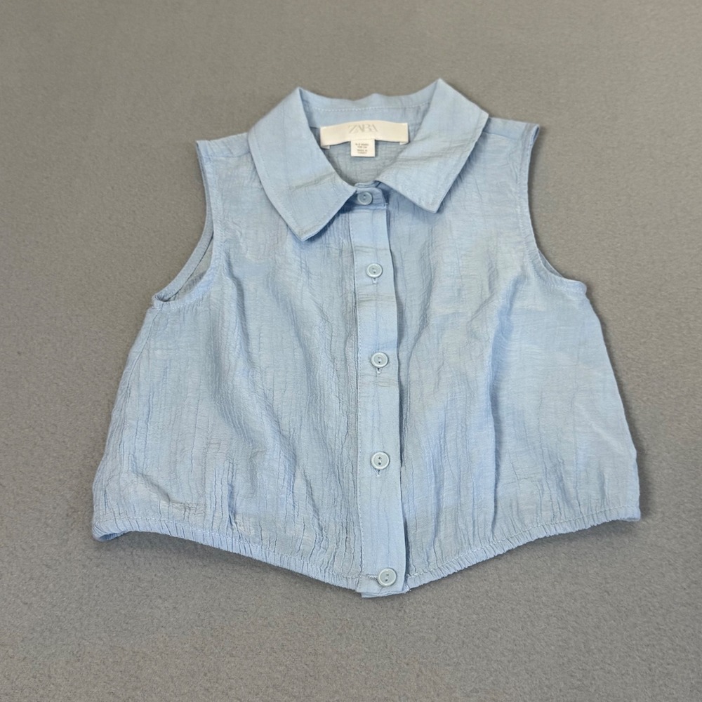Zara Dress & Top‎ Set Kids 6-7 Floral Smocked Ruffle Boho Cottagecore Baby Blue - Picture 6 of 13